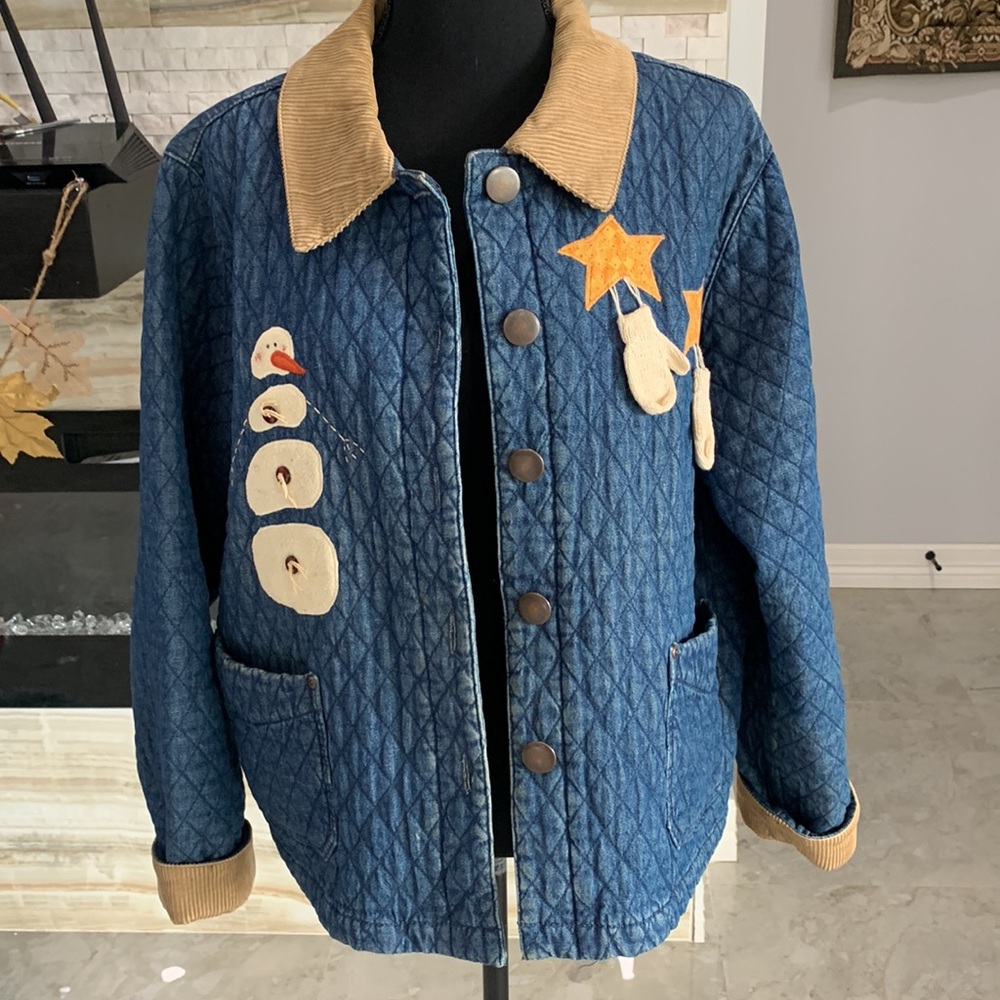 HAIKS Faux Denim With Corduroy Quilted Winter Holiday Jacket. Size XL - Picture 11 of 12